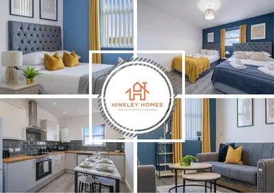 a collage of photos of a kitchen and a hotel room at 2BR Flat - 4 Beds Sleeps 7 - Trinity Vaults in Liverpool