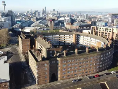 an aerial view of a city with buildings at For Students Only St Andrews Gardens in Liverpool in Liverpool