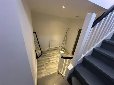 a view of a staircase in a house at Modern Central Flat - Business and Leisure Stays in Preston