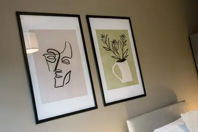 three framed pictures of a vase on a wall at Modern 2BR 2BA Apartment in Liverpool - Sleeps 4 in Liverpool