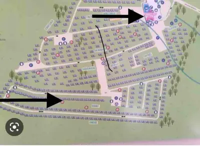 a map of a parking lot with two arrows at Charming Holiday Park Retreat in Morecambe - Family-Friendly Escape in Morecambe