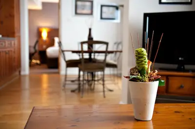 a potted plant sitting on a table in a living room at Holiday Inn Liverpool City Centre by IHG in Liverpool