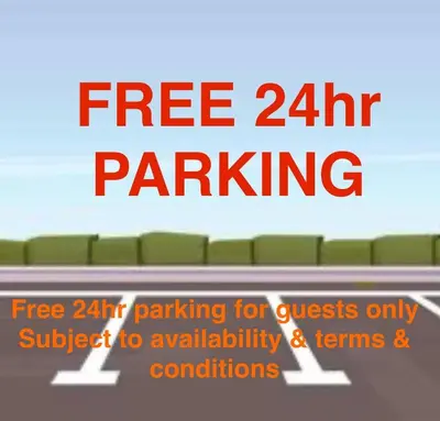 a sign that says free hour parking quickest to availability and terms at The Villa Hotel in Blackpool