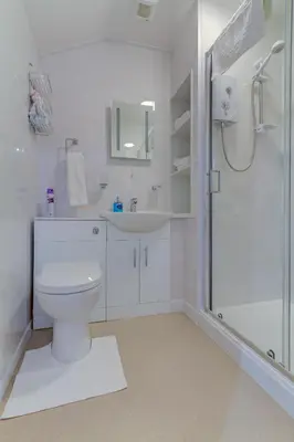 a bathroom with a toilet and a sink and a shower at Valentine Lodge Over 21 Adult Couples Only in Blackpool