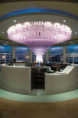 a large chandelier in the lobby of a cruise ship at The Midland in Morecambe