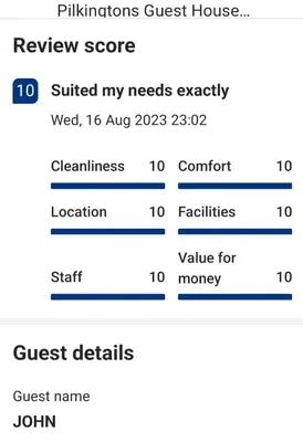 a screenshot of the requirements guest house requiry score at Pilkingtons Guest House Accrington in Accrington
