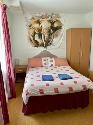 a bedroom with a bed with a painting of an elephant at The Blue Moon in Blackpool