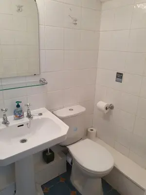 a bathroom with a white toilet and a sink at Manhattan Lodge in Lytham St Annes
