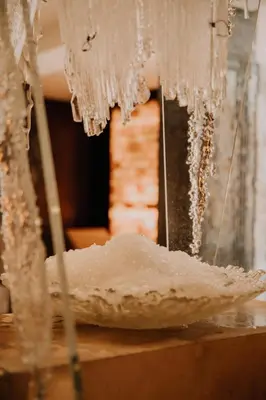 a close up of ice hanging over a table at Hope Street Hotel in Liverpool