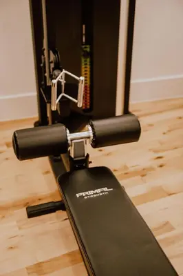 a black treadmill sitting on top of a wooden floor at Hope Street Hotel in Liverpool