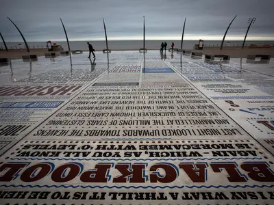 a view of a beach with a large floor of newspaper at The Windsor Carlton in Blackpool