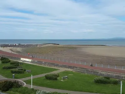 a view of a race track and the beach at Balmoral in Morecambe