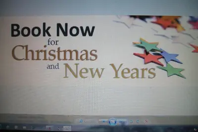 a book now for christmas and new years sign at Royal Hotel in Blackpool