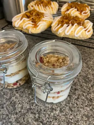 three jars of food sitting on a counter with pastries at Sunnyside Guest House Southport - winner of Best B&B in the country 2025-26 in Southport