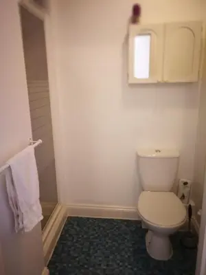 a bathroom with a white toilet and a window at Delamere Hotel in Blackpool