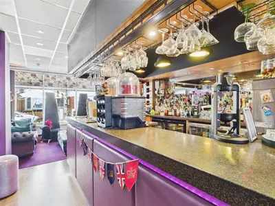 a bar in a restaurant with a counter top at The Arthington in Blackpool