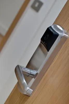 a knife sticking out of a door handle at The Podworks Hotel in Liverpool