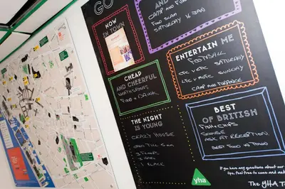 a bulletin board with a map of britain at YHA Liverpool Albert Dock in Liverpool