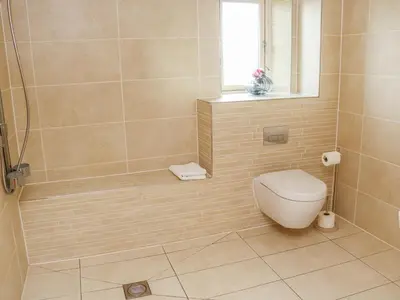 a bathroom with a toilet and a shower at Cottam Cottage Farm in Longridge