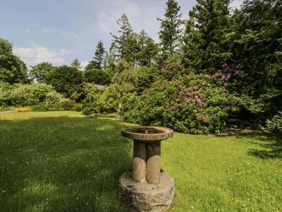 a bird bath sitting in the middle of a lawn at Buttermere in Ulverston