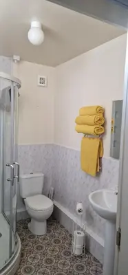 a bathroom with a toilet and a sink at Hawthorn House in Blackpool