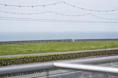 a view of the ocean from a car window at Stay in Blackpool