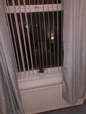 a window with a potted plant sitting on a radiator at Ambrose Hotel in Barrow in Furness