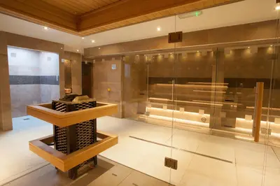 a room with a display case and a glass wall at Netherwood Hotel & Spa in Grange Over Sands