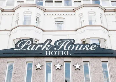 a sign on the front of a hotel at Park House Hotel in Blackpool