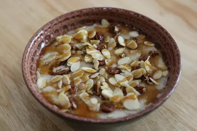 a bowl of beans and nuts on a table at Mardonia Hotel in Blackpool