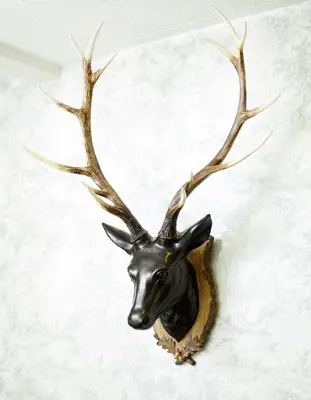 a mounted deer head with antlers on a wall at The Motel, Ribby Hall Village in Wrea Green