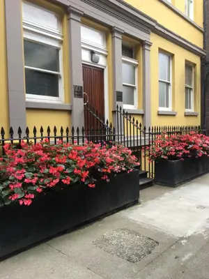 a house with flowers in front of a fence at The Castle Collection - 3 Union Court in Liverpool