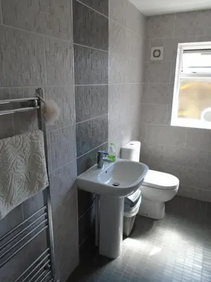 a bathroom with a sink and a toilet at TEA in Liverpool - Private - Quiet - Ground Floor - En-suite - Walk-in-shower in Liverpool