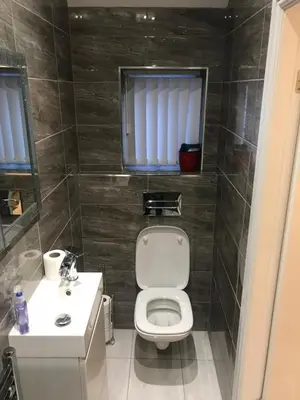 a bathroom with a toilet and a sink at 88 Anfield Road in Liverpool