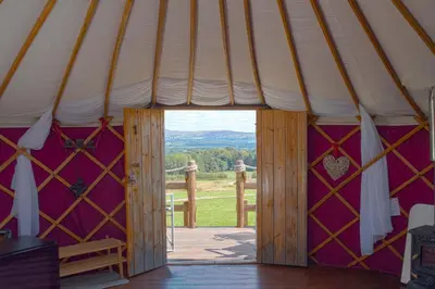 a door in a yurt with a view at Little Oakhurst in Clitheroe