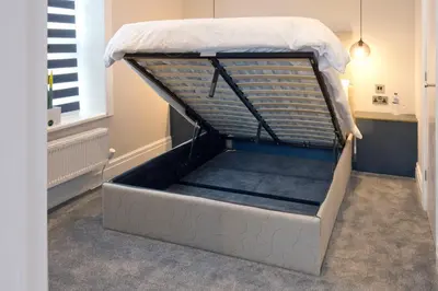 a bed with a mattress in a room with a window at Blackbird Luxury Apartments Room 3 in Blackpool
