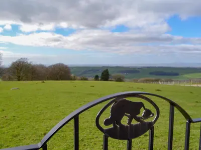 a statue of a bear on a fence in a field at Lakeland View in Scotforth