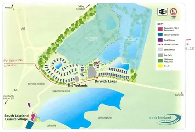 a detailed map of the resort with the approximate at 28 Borwick Lakes in Carnforth