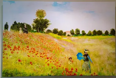 a painting of a field of poppies at Hampsfell Cottage, quaint and comfy by the Lake District in Grange Over Sands