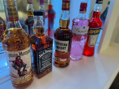 a group of bottles of alcohol sitting on a counter at North Crest in Blackpool