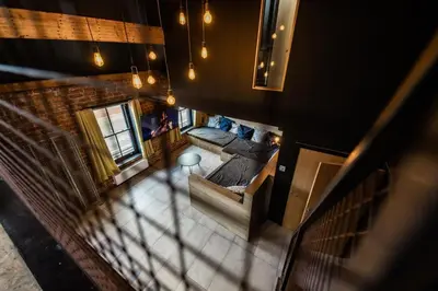 an overhead view of a living room from a building at The Loft Sasco Apartments in Blackpool