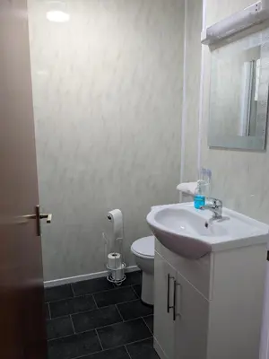 a bathroom with a white sink and a toilet at Birchhouse in Blackpool