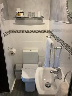 a small bathroom with a toilet and a sink at The Strathdon in Blackpool