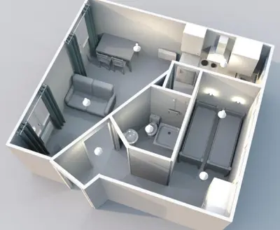 a rendering of a small apartment at 1 Bedroom Newton Apartment l Free Parking l Wigan Royal Infirmary l Haigh Hall l Central Location in Wigan