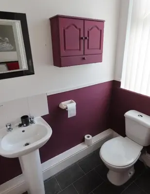 a bathroom with a toilet and a sink at Willin House Hotel in Blackpool