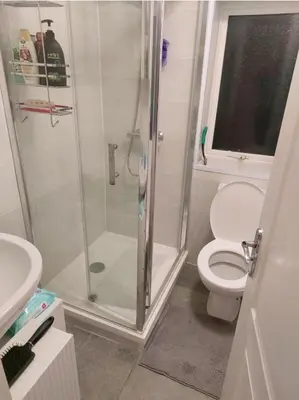 a bathroom with a shower and a toilet at Amazing Double Liverpool in Liverpool