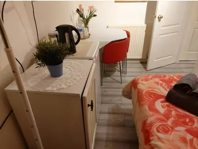 a room with a desk with a plant on it at Amazing Double Liverpool in Liverpool