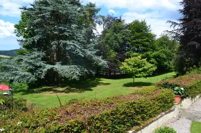 a garden with a green lawn and trees at Uplands Inn Cartmel in Cartmel