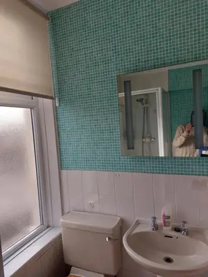 a bathroom with a sink and a toilet and a mirror at Witton house in Blackpool