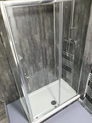 a shower with a glass door in a bathroom at Red Lion Rooms - Self Check In in Dalton in Furness